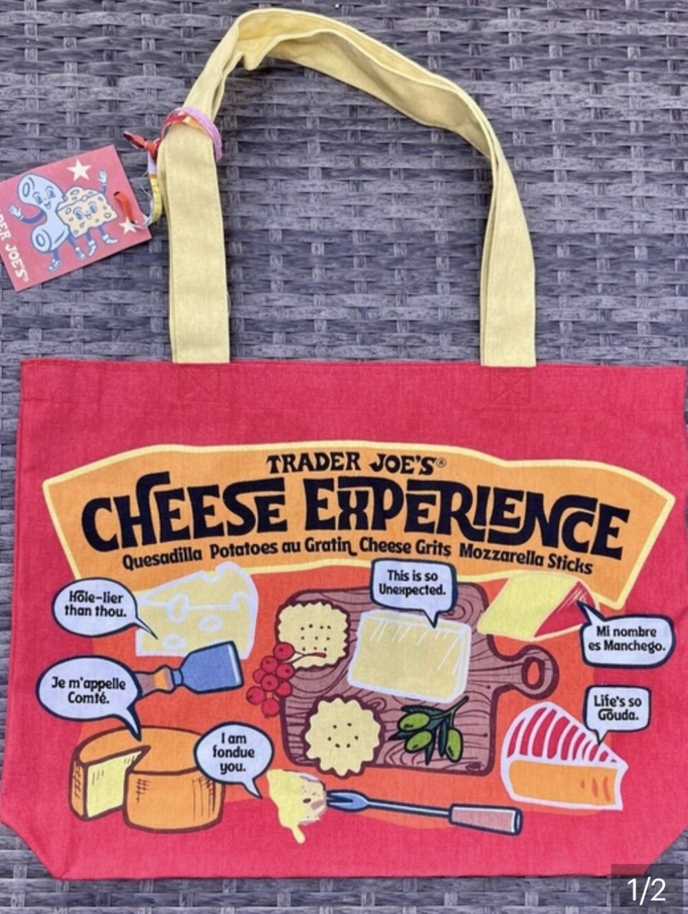 NWT Trader Joe's Canvas Tote 'Cheese Adventures' - Picture 3 of 10